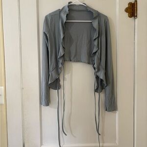 Ruffled Open-Front Crop Top - Light Gray